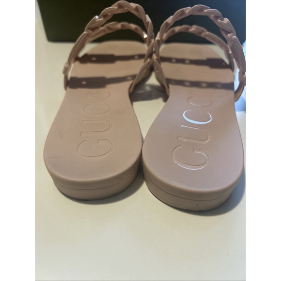 Gucci Blush Pink Jelly Chain Rubber Double Strap Slide Sandals Size 40 - Picture 7 of 9